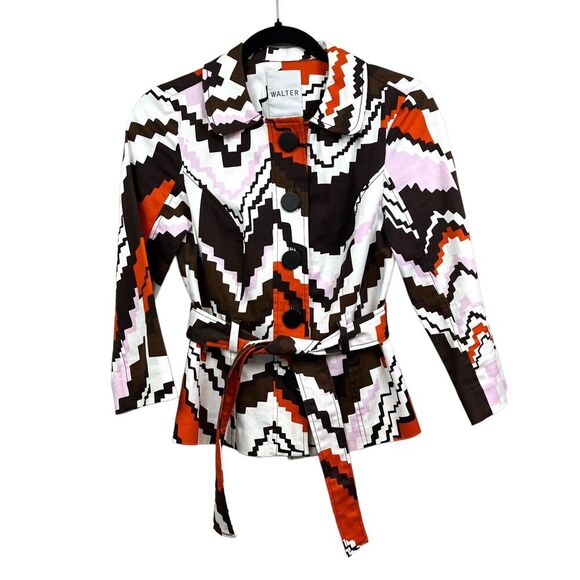 Walter Baker Jacket Lightweight Collared Belted 5 Button Multi Color Women Sz 0 - Picture 1 of 6